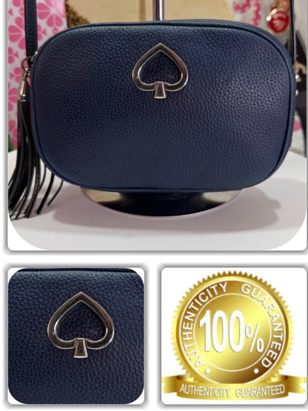 EPIC KATE SAPDE BLUE SPADE ♠️ LOGO PEBBLED LEATHER CROSSBODY BAG!
